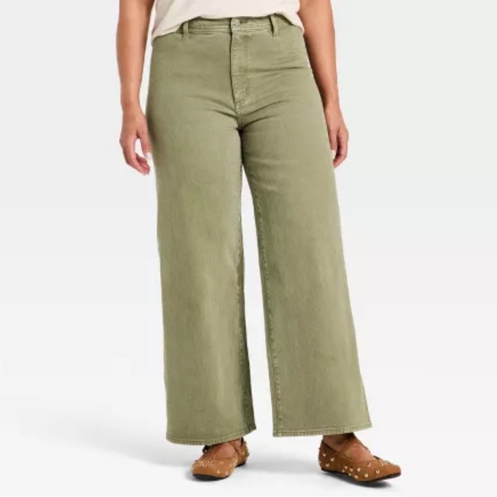 Universal Thread Women’s Green Khaki Wide-Leg Pants Size 10 Fall Boho Cabincore